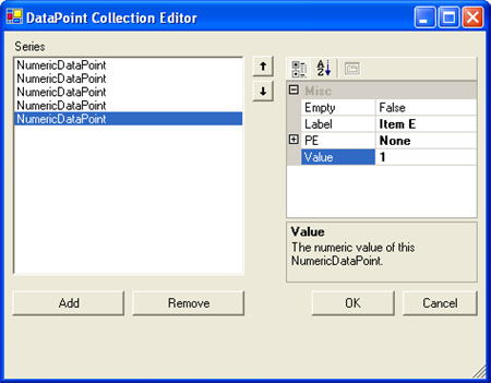 The DataPoint Collection editor that appears when you select the ellipsis next to the Points property in the Series Collection editor.