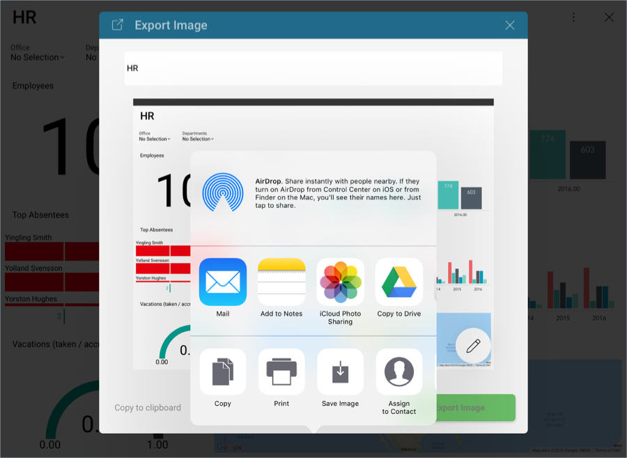 Export image preview actions