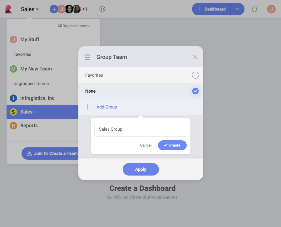 add group to group team dialog