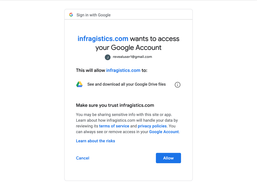 Limited permissions request google dialog