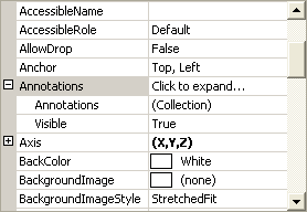 Shows the Visual Studio properties window with the Annotations property expanded.
