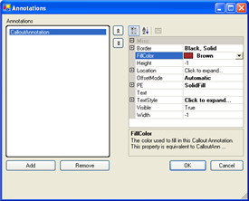 Shows the Annotations Collection editor with a Callout annotation added.
