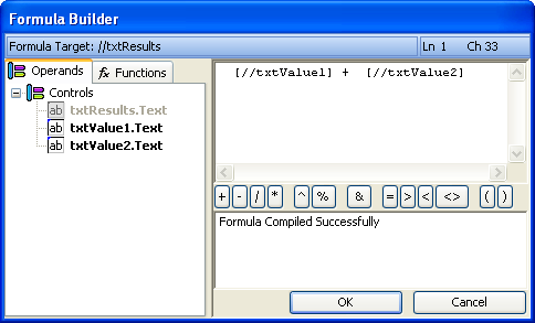 shows the formula builder available at design time for wincalcmanager