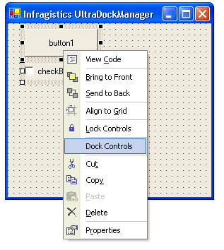 shows forms context menu at design time with added option for docking with ultradockmanager