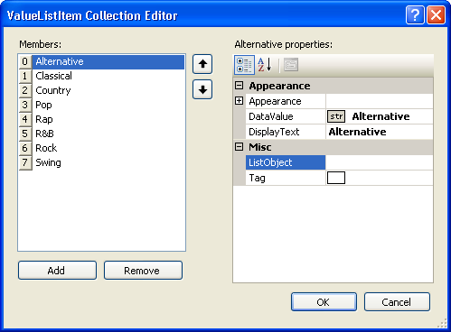 wincomboeditor's valuelistitem collection editor