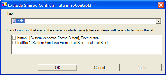 shows ultratabcontrol's exclude shared controls dialog