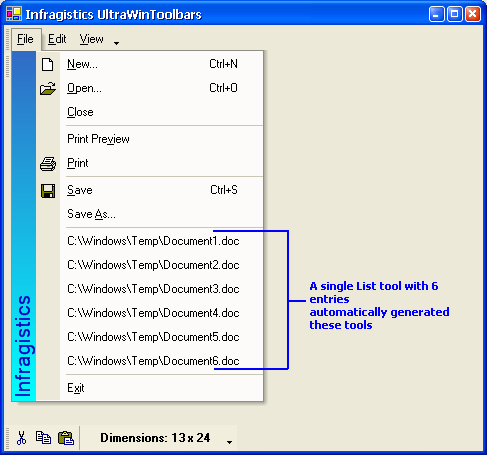 example of ultratoolbarsmanager list tool