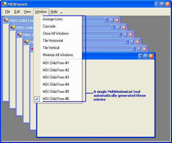 example of ultratoolbarsmanager MDIWindowList tool