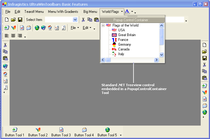 example of ultratoolbarsmanager popupcontrolcontainer tool