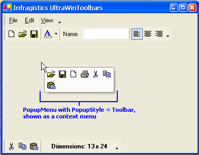 example of ultratoolbarsmanager popupmenu tool as a context menu