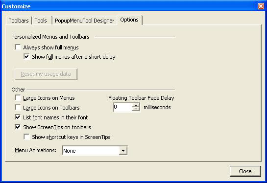 ultratoolbarsmanager customize dialog options tab selected