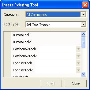 ultratoolbarsmanager insert existing tool dialog