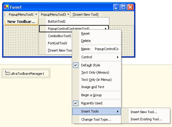 ultratoolbarsmanager tool design time context menu