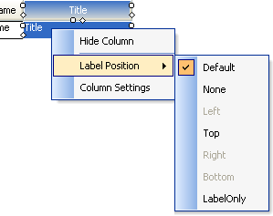 ultratree columnset layout designer showing the context menu shown over columns