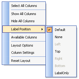 ultratree columnset layout designer showing the context menu shown when not over a column or cell