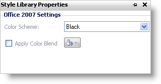 Shows the the Style Library Properties window that appears when you click the collapsed Style Library Properties tab that is to the right of the canvas.