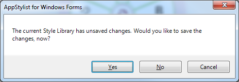 The dialog box that appears if there are unsaved changes in the currently loaded Style Library