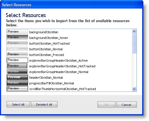 The Select Resources dialog box.
