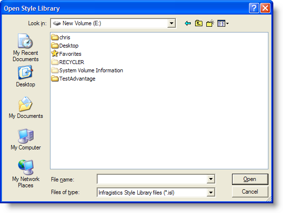 Shows the Open Style Library dialog box that appears after selecting the Open Style Library menu item.