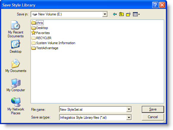 The Save Style Library dialog box that appears when you select the Save Style Library menu item that's under the File menu.