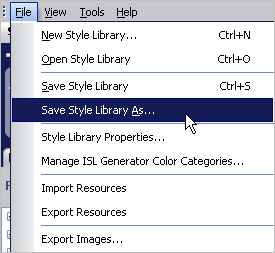 Shows the Save Style Library As... menu item that's under the file menu.