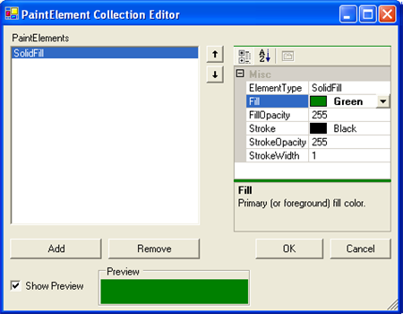 The PaintElement Collection editor that appears by selecting PE off the DataPoint Collection editor.