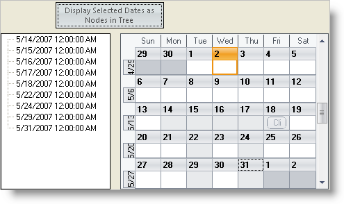 shows form created based on steps and code above for using the ultramonthviewsingle and getting selected date ranges