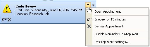 adding a menu to the ultradesktopalert reminder's drop-down button