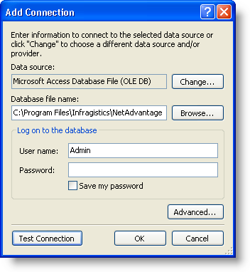 add connection dialog box