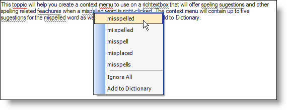 creating a shortcut menu to resolve spelling error