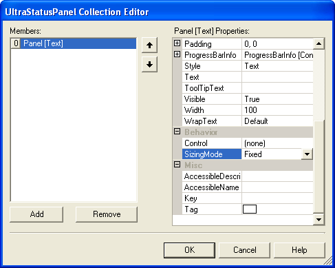 UltraStatusPanel collection editor