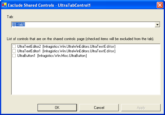 shows how to exclude a tool from the shared controls list of ultratabstrip control