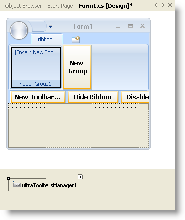 ultratoolbarsmanager at design time with ribbon group showing