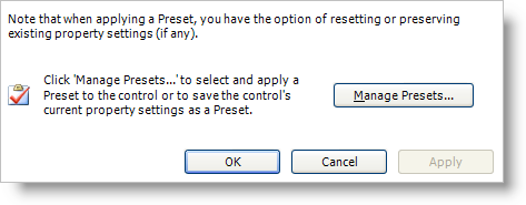The manage presets area in the windows forms controls.