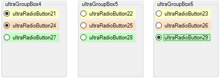 Example using the WinRadioButtonGroupManager to group WinRadioButtons horizontally rather than their control container by default.