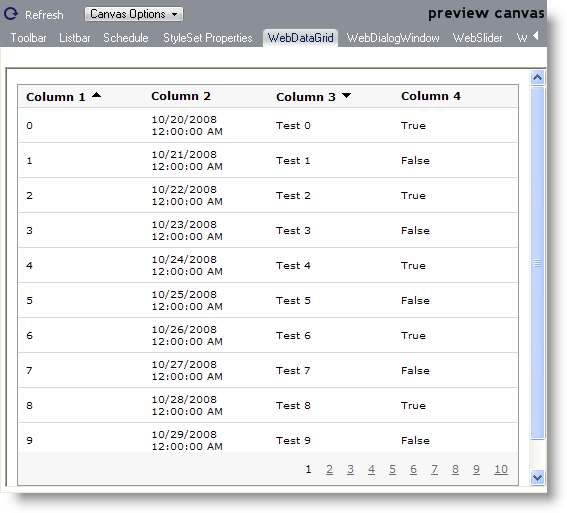 The canvas for the WebDataGrid control.
