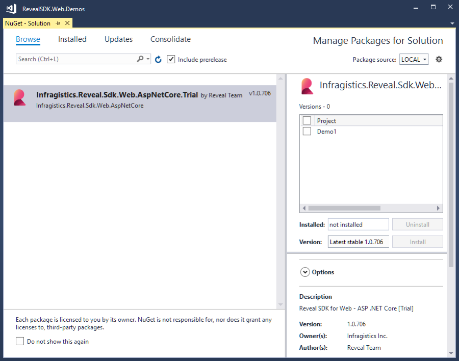 installing the Nuget dialog