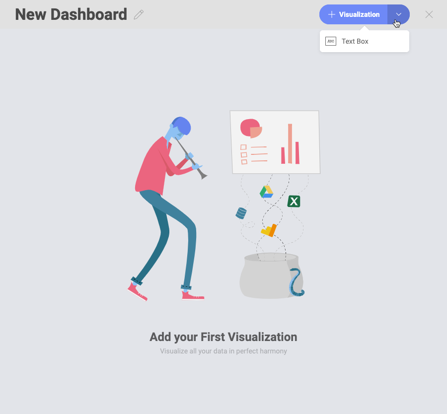 Accessing text box creation in the New Dashboard screen