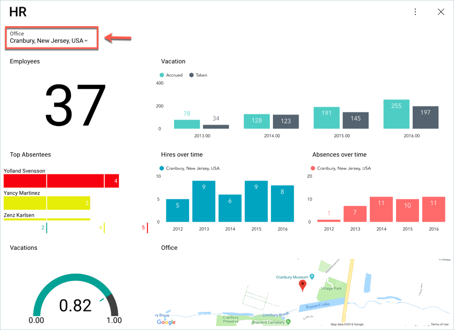 Dashboard filter by location added in the Dashboard editor