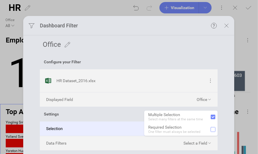 Enabling dashboard filters multiple selection