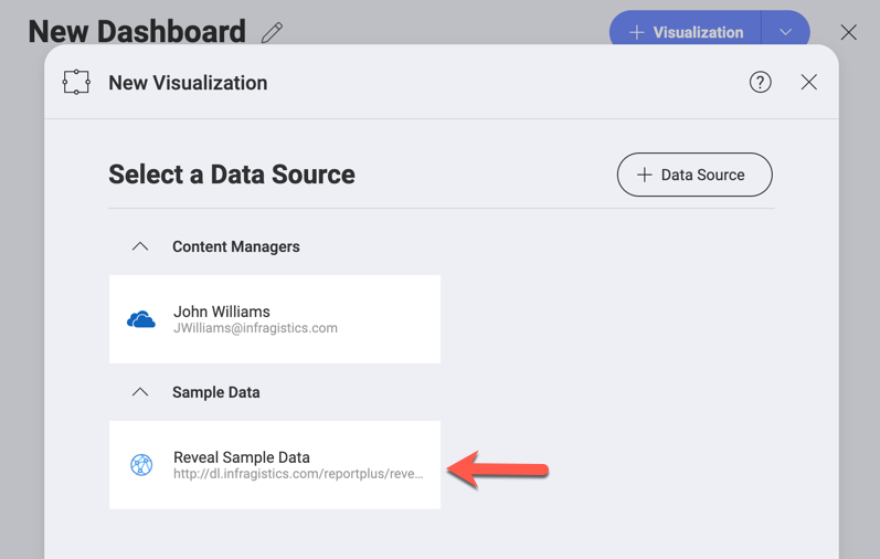 Reveal Sample Data in the list of data sources
