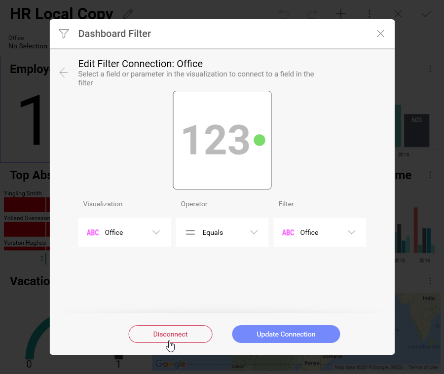 disconnecting dashboard filters from a visualization