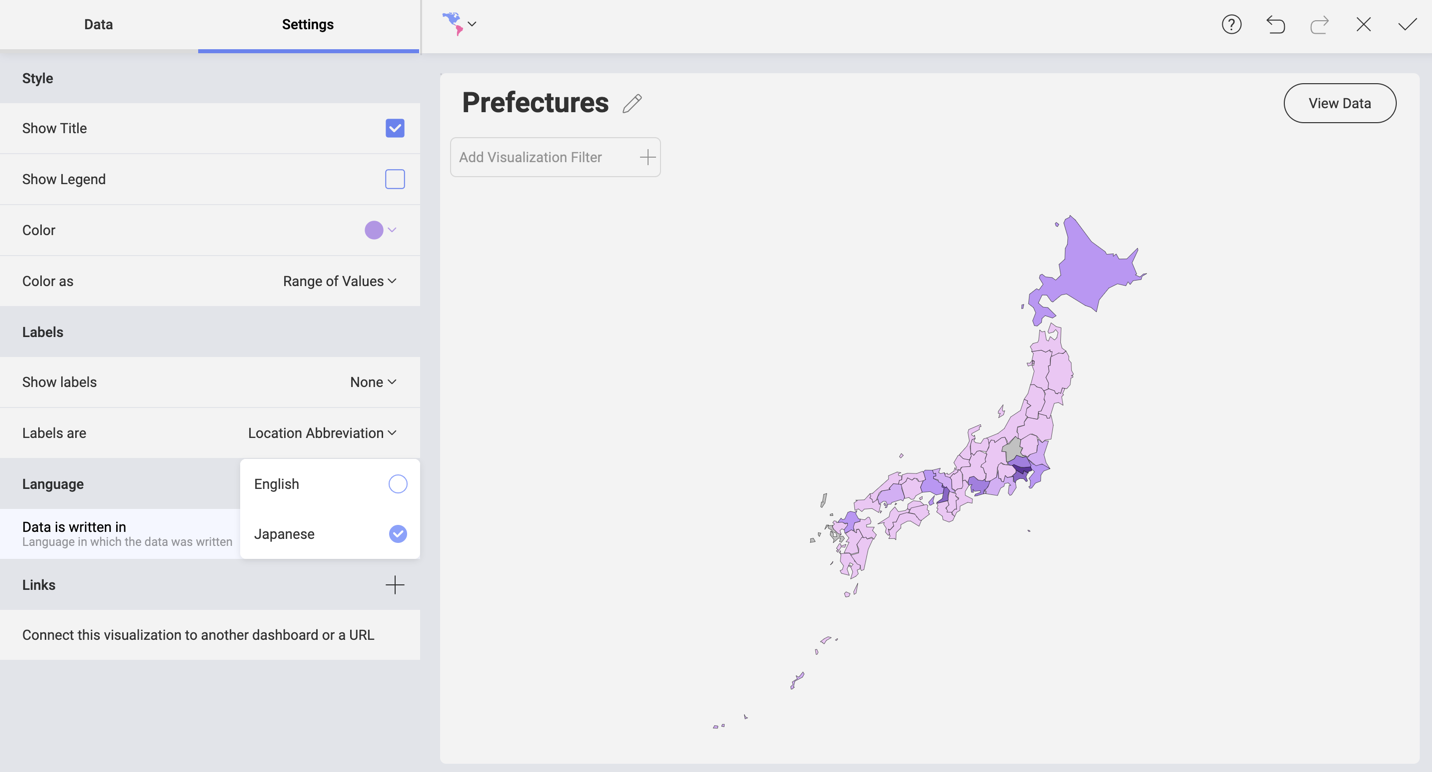 Set the Language of Data to Japanese
