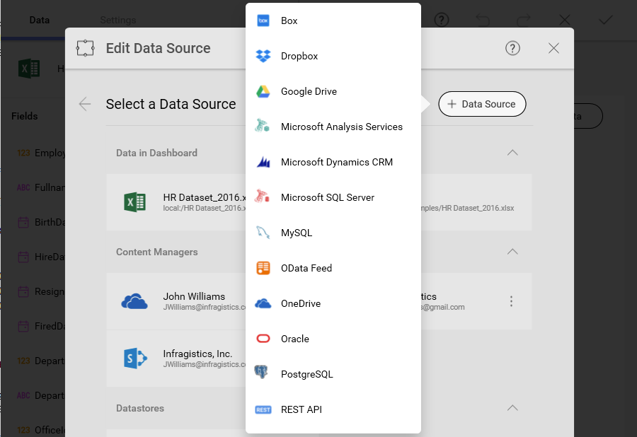 Select new data source