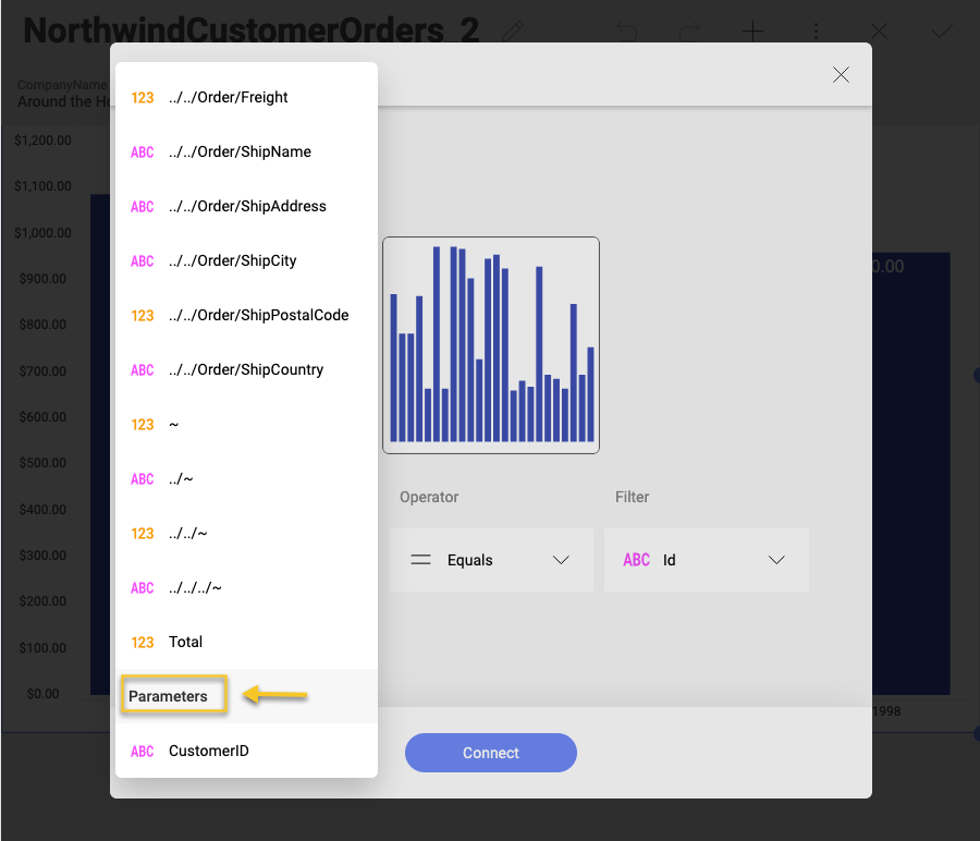 parameters binding list