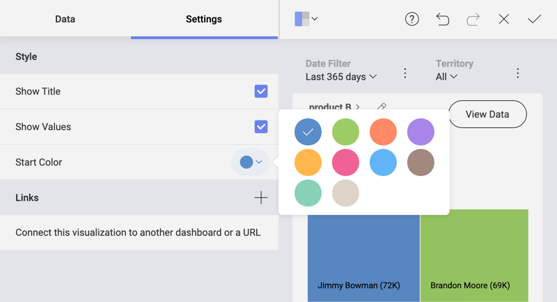 Settings section in the Visualization editor