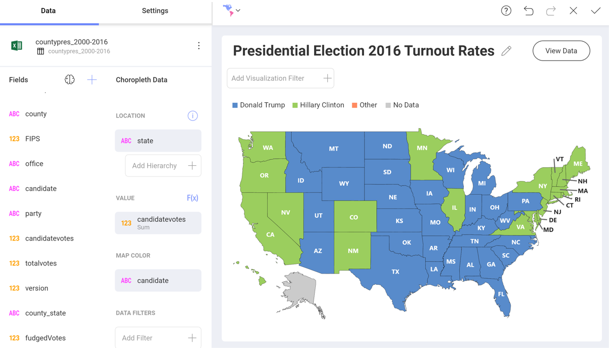 A choropleth map using the color category