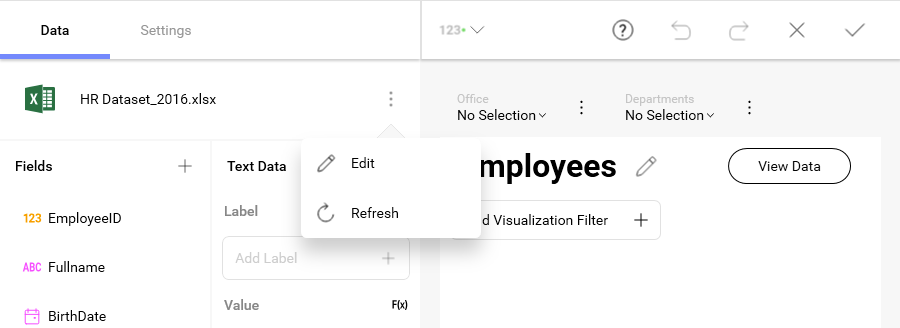 Edit option of current data source