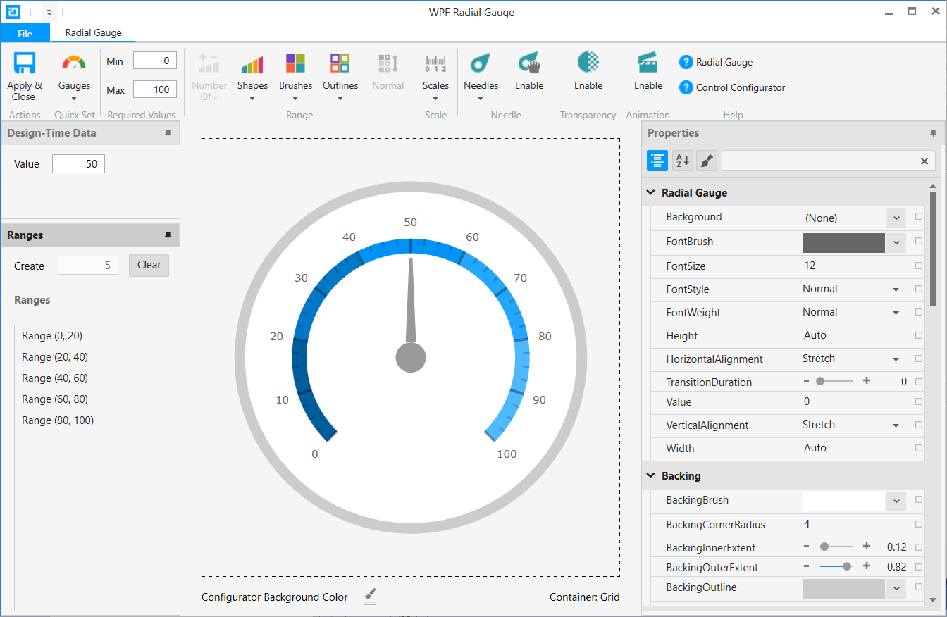 XamRadialGauge Configurator